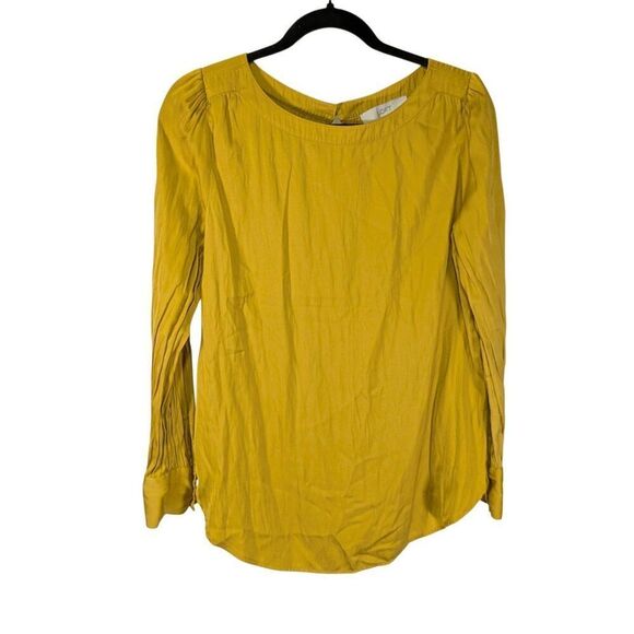 LOFT Gold BOHO long Sleeve Lightweight Gold Buttons blouse Women's Medium - Picture 1 of 6